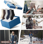 6 Pairs Merino Wool Socks for Men Thick Warm Thermal Winter Striped Dress Hiking Crew Men Socks Size 9-14