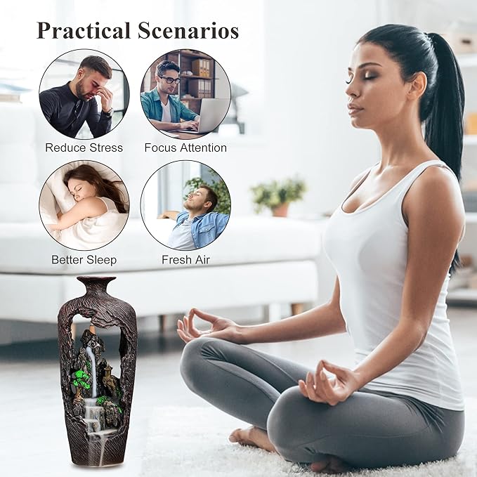 Mountain Waterfall Incense Burner Backflow Incense Burner Incense Fountain Smoke Waterfall with 20 Backflow Incense Cones，Tweezer，Mat (Vase Shape)