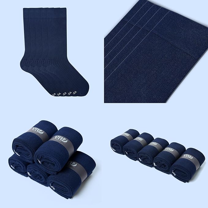 VRD Men’s Dress Socks, Bamboo 5-Pack Mens Socks, Mid Calf Length, Crew Socks Gift for Men Shoe Size 8-13
