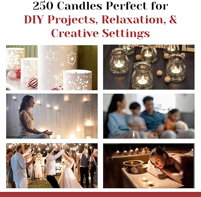 Tea Light Candles in Metal Cups - 6 Hours Clean, Long Burning White Unscented Tea 250 Votive Candles Bulk for Romantic Dinner, Wedding, Spa & Hotels by PARNOO