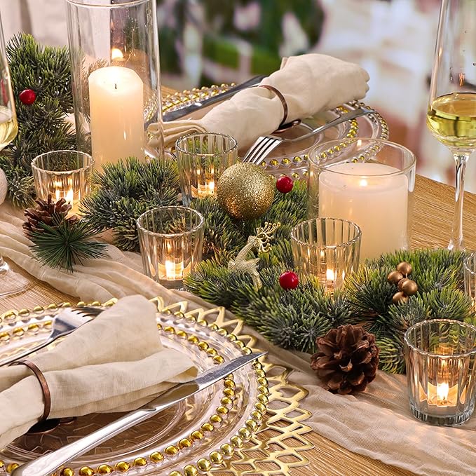 24pcs Vintage Ribbed Votive Candle Holders, Glass Candle Holder for Wedding Table Decor, Tea Lights Candle Holder for Table Centerpiece, Christmas, Holiday Decor