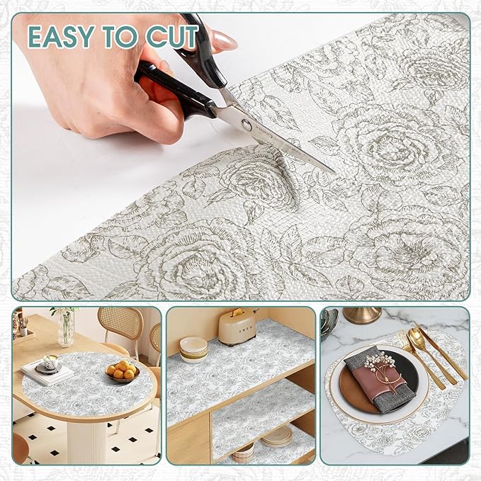 Shelf and Drawer Liner, Kitchen Cabinet Liners Non-Adhesive Thick Non-Slip Waterproof Washable Fragrant Mats Protect Dresser Shelves Cupboard Bathroom Cabinets, Black Rose, 12 in X 30 FT