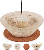 Marble Incense Holder 5.5 Inch Handmade Round Travertine Palo Santo Sticks Holder for Aesthetic Home & Bedroom décor, Inscents Stick Burner for Aromatherapy & Fragrance Accessories