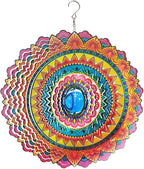 FONMY Wind Spinner 3D Stainless Steel Christmas Decoration Room Decor Indoor/Outdoor Garden Decoration Hanging Ornaments Kinetic Yard Art Decorations 12 inches Multi Red Mandala Wind Spinners