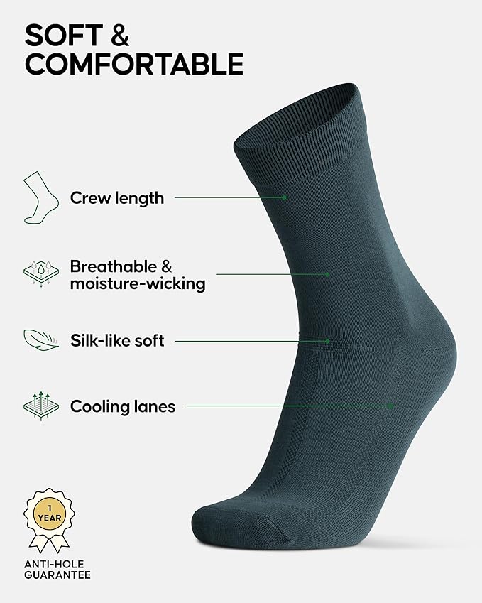 DANISH ENDURANCE Viscose Dress Socks, Premium, Soft, Breathable, Dress Socks for Men & Women, Unisex, 6-Pack