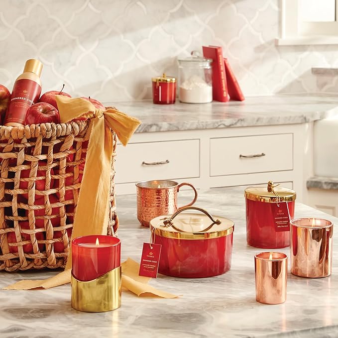 Thymes Simmered Cider Copper Candle - Warm & Spicy Apple Scented Candles for Home - Notes of Apple, Clove, and Cardamom - Luxury Gifts for Women & Men - Fall Decor (Copper Cup, 10 oz)