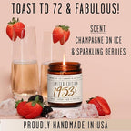 72nd Birthday Gifts for Women - 'Limited Edition 1953' Soy Candle, w/Champagne on Ice I 72 Birthday Gifts for Women I 72nd Birthday Gift for Her Ideas I 9oz Reusable Jar, 50Hr Burn, Made in USA