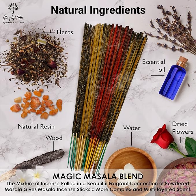 Luxe Incense Sticks Set – 175 Hand-Rolled Natural Incense with Holder | 7 Fragrances: Lavender, Sandalwood, Jasmine, Rose, Vanilla, Patchouli, Indian Temple | Aromatherapy, Meditation, Yoga, Gift