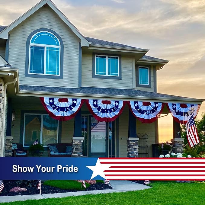 SYII Bunting Flag 1.5x3 Feet Outdoor (2 PCS), Embroidery Stars American US Bunting Flags with 3 Brass Grommets, Patriotic Half Fan Banner for Fourth of July Decor, 4th of july Decorations Outdoor