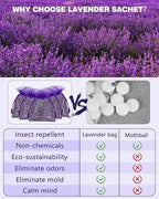 20 Pack Lavender Sachet Bags, 100% Natural French Dried Lavender Sachets for Drawers and Closets, Strong Smell Fragrance Fresh Scents Home