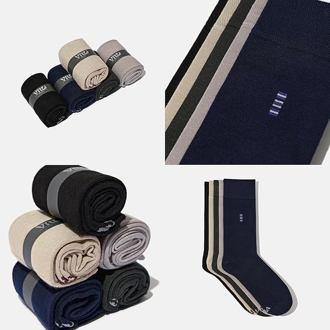 VRD Men’s Dress Socks, Bamboo 5-Pack Mens Socks, Mid Calf Length, Crew Socks Gift for Men Shoe Size 8-13