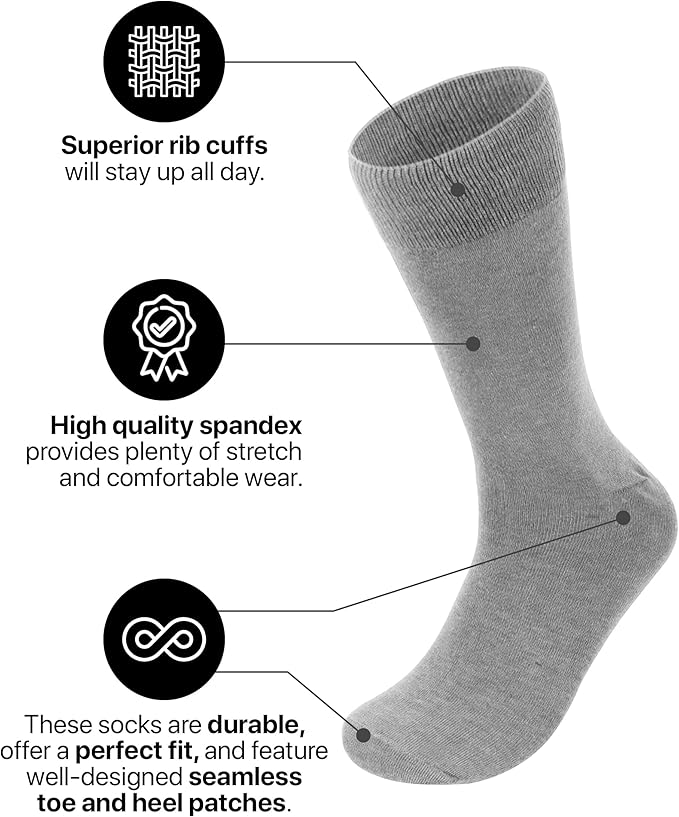 Feraricci Solid Color Casual Dress Socks for Men - Colorful & Comfortable Crew Socks