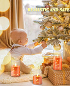 Flashing Flameless Candles with String Light, Battery Powered Candle, Recessed String LED Candle, Indestructible Plexiglass Candles with Remote Control, Set of 3, Orange