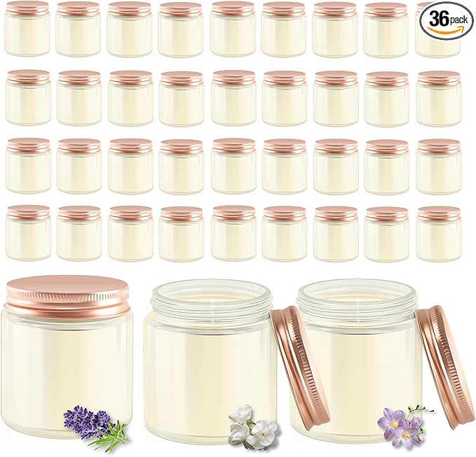 ACITHGL 36 Pcs 4oz Mini Mason Jar Candles Small Scented Candles Bulk Aromatherapy Ideal Souvenir Favors for Wedding Birthday Party (Freesia, Lavender, Jasmine, Pink)