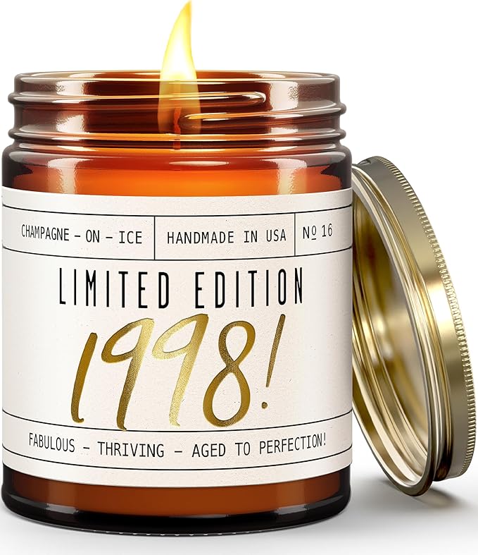 27th Birthday Gifts for Women - 'Limited Edition 1998' Soy Candle, w/Champagne on Ice I 27 Birthday Gifts for Women I 27th Gift for Her Ideas I 9oz Reusable Jar, 50Hr Burn, Made in USA
