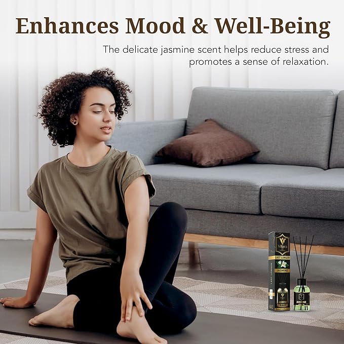 Jasmine Reed Diffuser Set - Luxury Reed Diffusers for Home, Bathroom, Bedroom, Powder Room - Long-Lasting, Natural Flower Scent Sticks - Decorative Home Fragrance Bottle - 3.72 fl oz