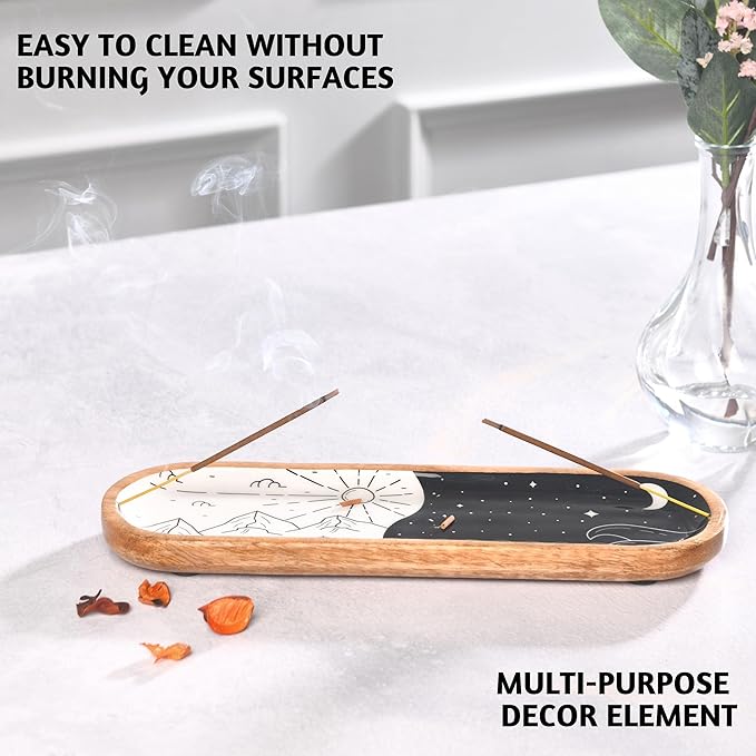 Folkulture Incense Holder or Burner, Modern Insense Stick Holder for Sticks, Insence-Stick | Incense Ash Catcher or Holder for Home, Wooden Incence Tray for Gifting, Yin Yang - 12 Inches