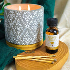 Classic Damask Pattern Large 16 Ounce Stone/Wax Scented Votive Jar Candle for Home or Office, White Linen, Grey/White, 2 Pack