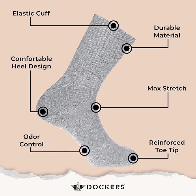 DOCKERS Men's Performance Socks - 3-Pairs and 6-Pairs Athletic and Dress Crew Socks for Men