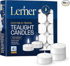 Lerner Tealight Candles, 100 Count| 4.5 Hours Long-Burning White Tea Light Candles| Non-Toxic, Smokeless & Soot-Free Tea Light Warmer Candles | Unscented Party, Décor, Shabbat Tea Candles