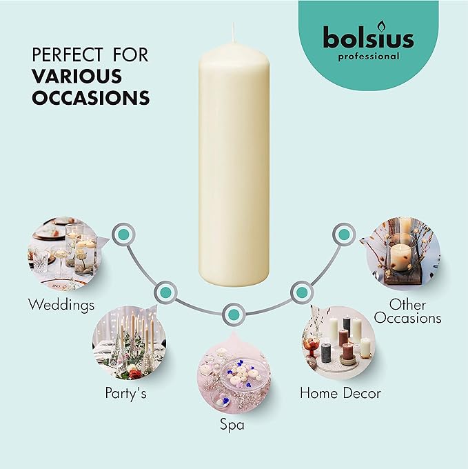 BOLSIUS 6 Ivory Pillar Candles Bulk - 3x9 Inches Candle Set - 116+ Hours Clean Burning - No Palm Oil - 0% Animal Fat - Premium European Quality - Unscented Dripless Any Occasion Pillars