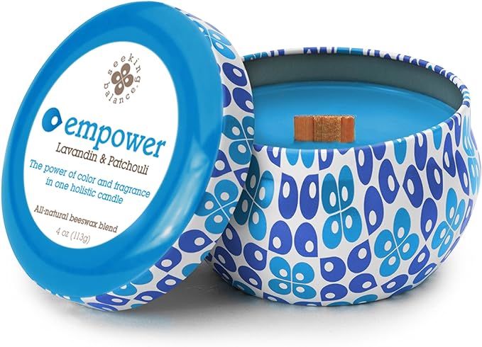 Root Candles Seeking Balance Wood Wick Spa Candle Aromatherapy Candles, 4-Ounce Travel Tin, Empower: Lavandin & Patchouli