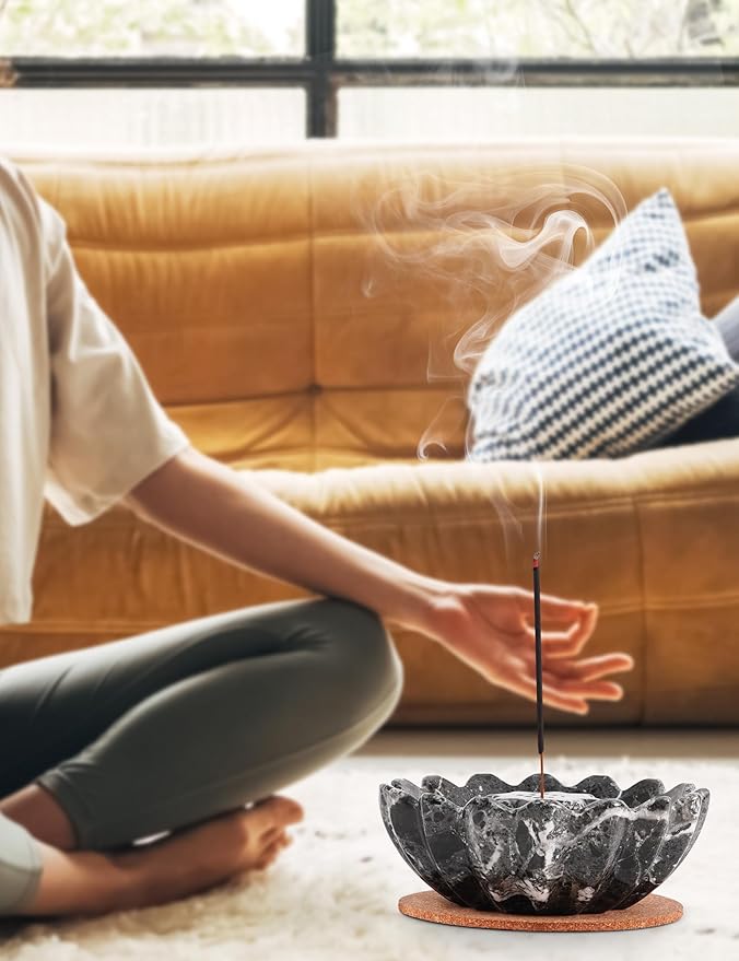 Radicaln Marble Incense Holder 5.5" Inches Black Handmade Aesthetic Room Decor & Apartment Essential, Aromatherapy Holder for Incense Sticks, palo Santo Stick for Incense Burner