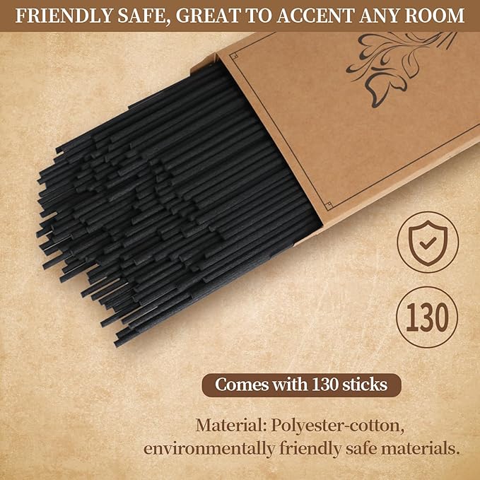 130Pcs Reed Aromatherapy Sticks - 10 Inch Black Fiber Reed Sticks, Aromatherapy Stick Refills for Home and Office - Reed Essential Oil Sticks for Aromatherapy Diffusers