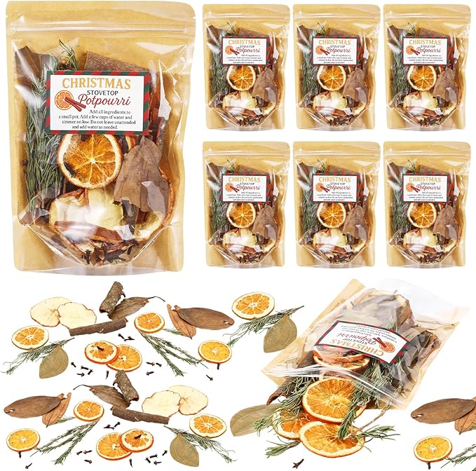 6 Pack Potpourri Simmer Kit 480g Christmas Stovetop Potpourri with Stickers Warm Holiday Scent Winter Natural Non Toxic Home Fragrance for Xmas Scent Stocking Stuffer Gifts