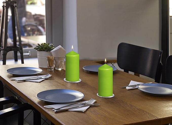 BOLSIUS 8 Lime Green Pillar Candles - 2.75 x 5 Inches - Premium European Quality - Individually Wrapped - 43 Hours Burn Time - Dripless & Smokeless - Unscented Dinner, Wedding & Restaurant Candles