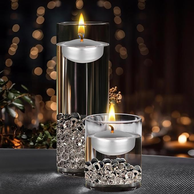 Mega Candles 4 pcs Unscented Silver Floating Candles, Hand Poured Wax Candle 2 Inch Diameter, Home Décor, Wedding Receptions, Centerpieces, Occasions, Events, Festivities, Meditations, Spas