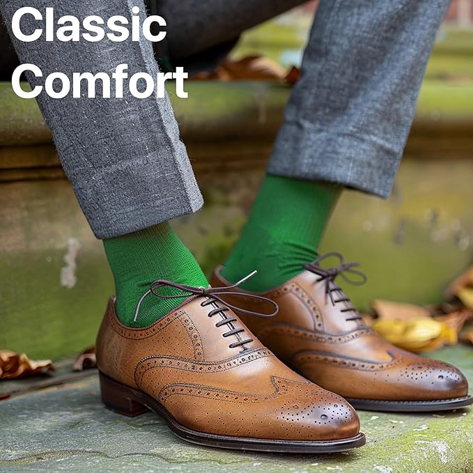 Feraricci Solid Color Casual Dress Socks for Men - Colorful & Comfortable Crew Socks