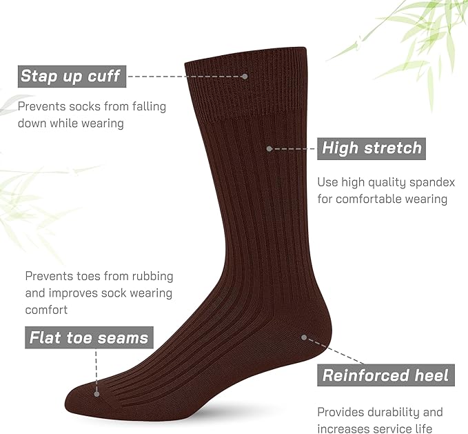 SERISIMPLE Men's Dress Socks - Bamboo Viscose Thin Ribbed Knit, Silky & Soft, Lightweight Business Crew Socks 5 Pairs