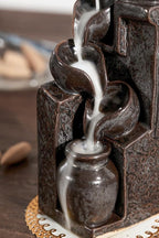 Unique Cascading Basins Ceramic Waterfall Incense Holder, Paired with a Pack of Backflow Incense Cones. (Metallic)