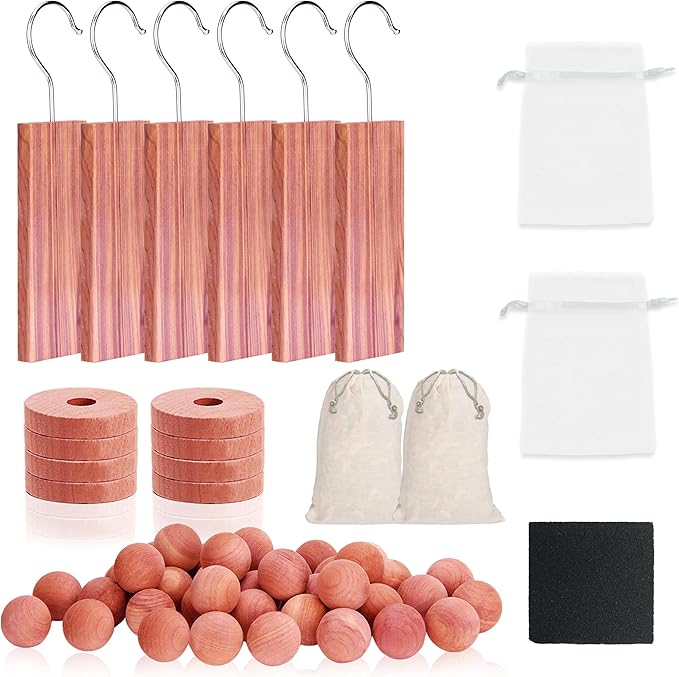 Cedar Blocks for Clothes Storage 40Pcs, Cedar Ball and Chips for Closets and Drawers,Natural Cedarwood for Closets, Fresh Scented Sachets