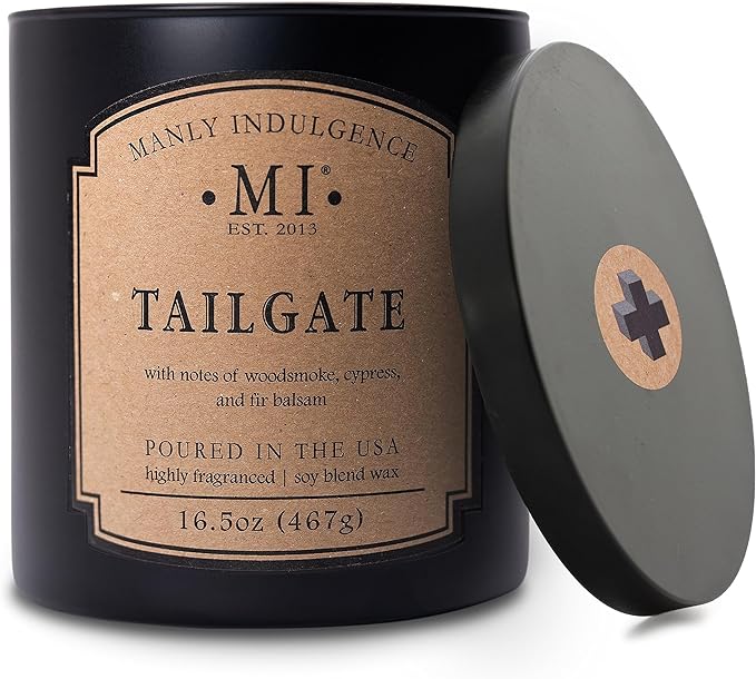 Manly Indulgence Tailgate Scented Candles for Men, 2 Wick, 16.5 oz Premium Soy Blend Wax, 60H Burn, Candles for Home Scented - Made in The USA