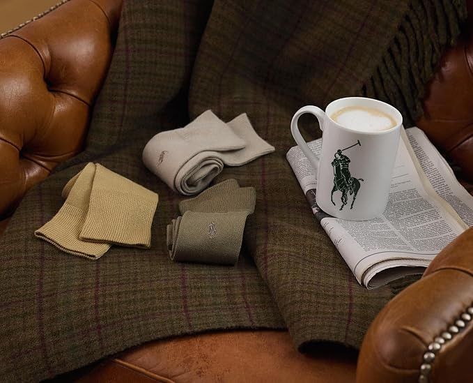 POLO RALPH LAUREN men Super Soft Flat Dress Crew Socks - 3 Pair Pack - Heel-toe Reinforcement