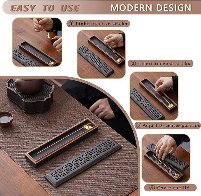 Incense Holder for Sticks，Ceramic Insence-Stick Holder Ash Catcher，Incense Holder Timkburner for Meditation Yoga Spa Room Decor