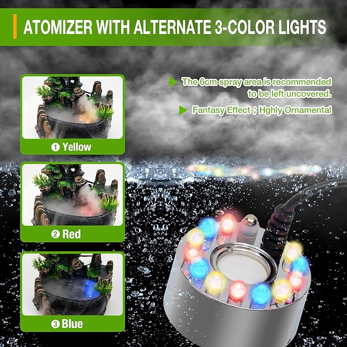 Rockery Stream Tabletop Fountain with Atomizer,Water Pump,LED Light Zen Meditation Indoor Waterfall Feature Indoor Relaxation Desktop Fountain for Home Office Bedroom Decoration (A)