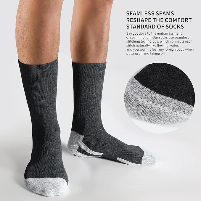 Men's Cotton Crew Work Socks, 3 Pairs Cushioned Moisture-Wicking Athletic Socks for Hiking Sports Running