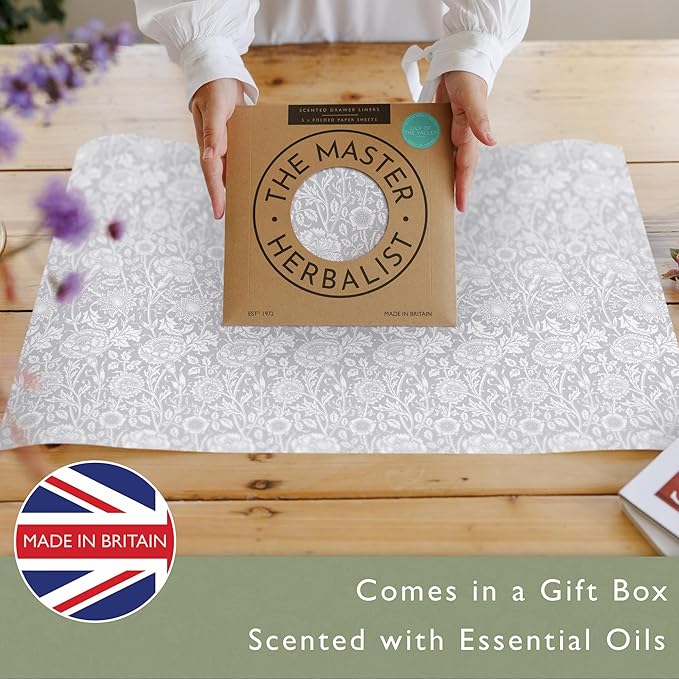 LILY OF THE VALLEY Scented Drawer Liners in a GREY William Morris Design | Pack of 5 Sheets (FOLDED) | Contains Essential Oils | Made in Britain