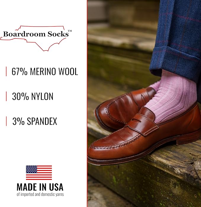 Merino Wool Mid-Calf Dress Socks for Men, Ribbed Dress Socks