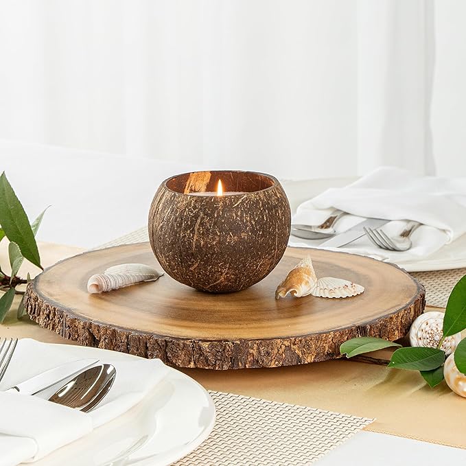Restaurantware-Coco Casa 3.9 x 2.8 Inch Coconut Shell Candles, 10 Hand Poured Coconut Bowl Candles - Spring Hydrangea Fragrance, Double Wax Blend, Soy Wax Scented Candle, Wooden Wick