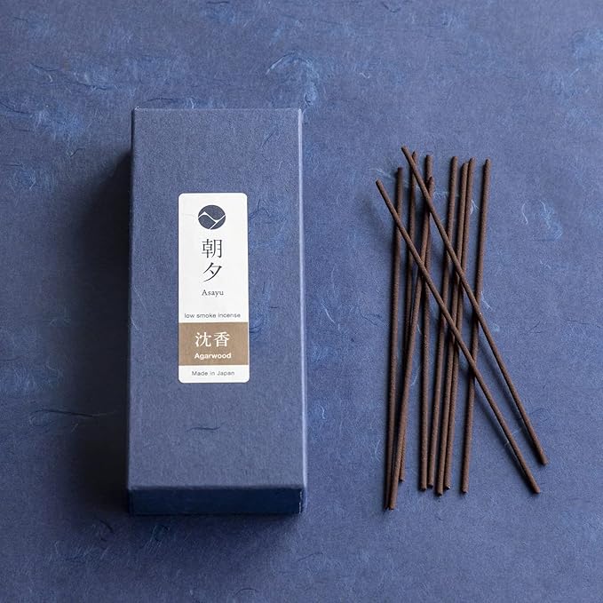 Asayu Japan Low Smoke Incense Gift Set with Incense Holder and Brass Stand, Agarwood Incense Sticks with Zen Ceramic Incense Holder