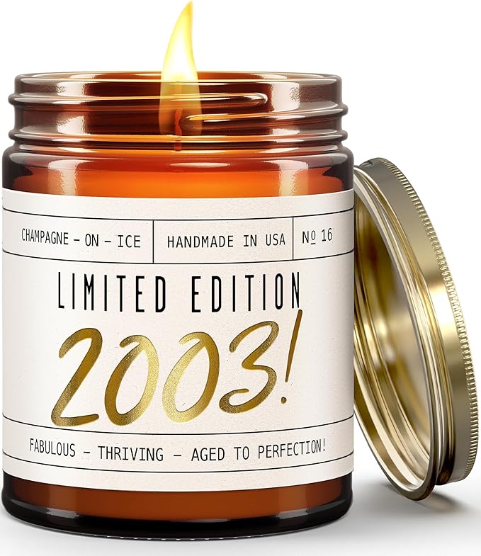22nd Birthday Gifts for Women - 'Limited Edition 2003' Soy Candle, w/Champagne on Ice I 22 Birthday Gifts for Women I 22rd Gift for Her Ideas I 9oz Reusable Jar, 50Hr Burn, Made in USA