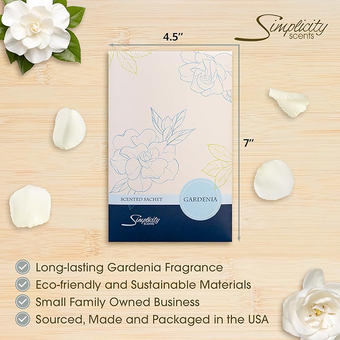 Gardenia Scented Sachets Pack of 3, Spring and Summer - Long-Lasting Scented Bags, Home Fragrance, Air Freshener & Deodorizer for Closet, Room, Drawer, or Cars, Made in USA