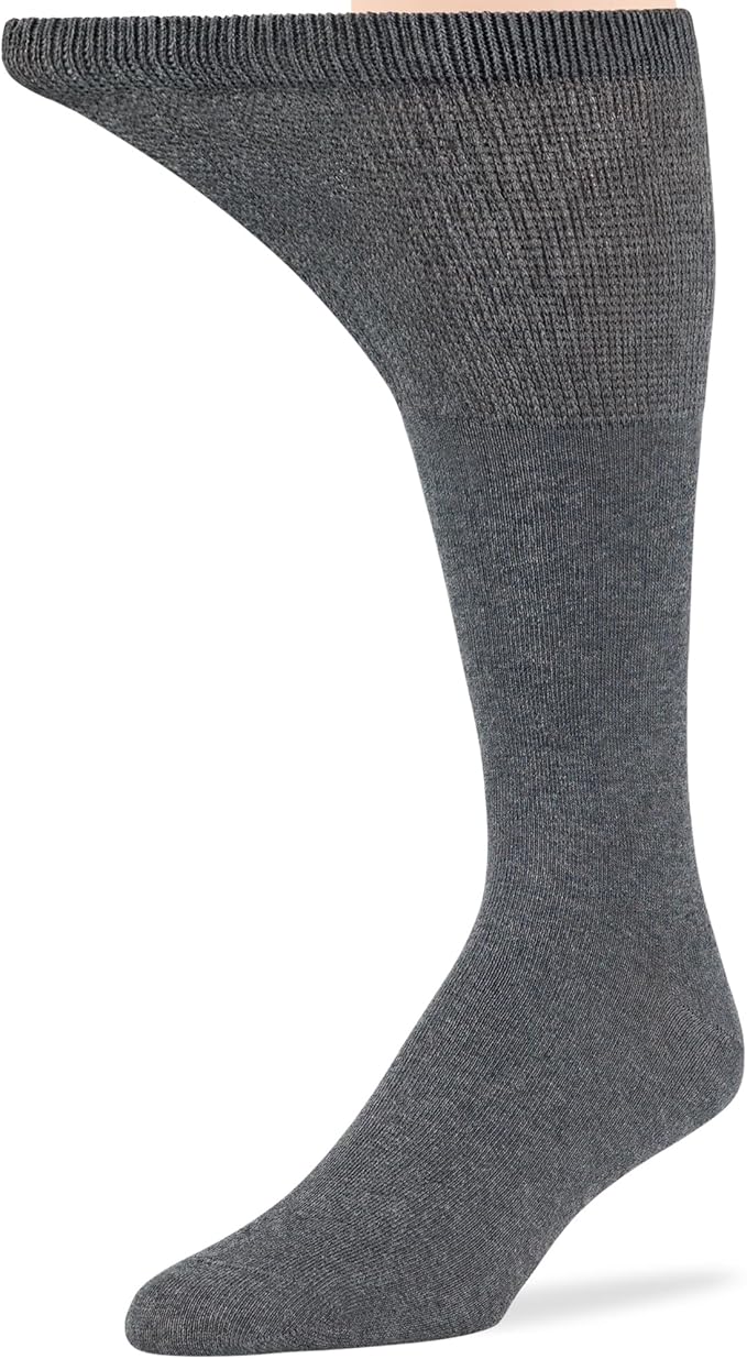 7BigStars Men Diabetic Loose Dress Business Cotton Mid Calf Socks - 5 Pack Big Tall - Solid Casual - Sock Size 13-15 Shoe Size 12-15 XL Dark Grey