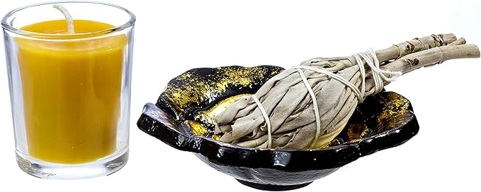 Spiritual Cleansing Starter Kit with White Sage, Palo Santo, Hand Poured Beeswax Votive Candle, and Rose Incense Holder