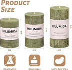 Moss Green Pillar Candles Set of 3 - Hand-Poured Unscented Candles,Smokeless Dripless Candles for Dinner Table and Home, Set of 3 in Different Sizes (3"x4", 3"x5", 3"x6")