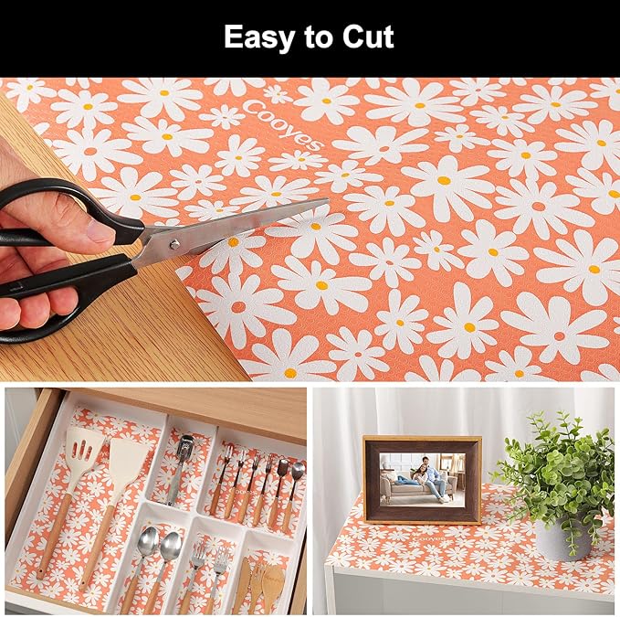 Cooyes Shelf Liner – Premium Non-Adhesive Cabinet & Drawer Liner for Kitchen – Waterproof Shelf Paper with Modern Pattern – Durable EVA Cabinet Mat – Easy to Cut